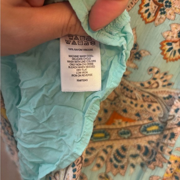 Nicole Miller Boho Dress Women's 4 Blue Floral Paisley Sleeveless Ruffle Pockets - Picture 10 of 10